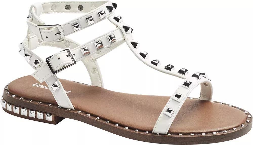 White Strappy Studded Sandals, Kids Girls, , large image number 1
