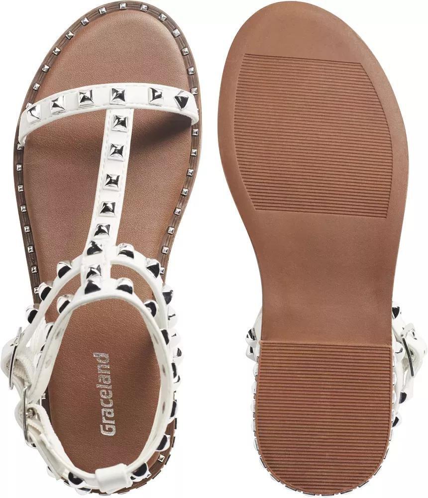 White Strappy Studded Sandals, Kids Girls, , large image number 4
