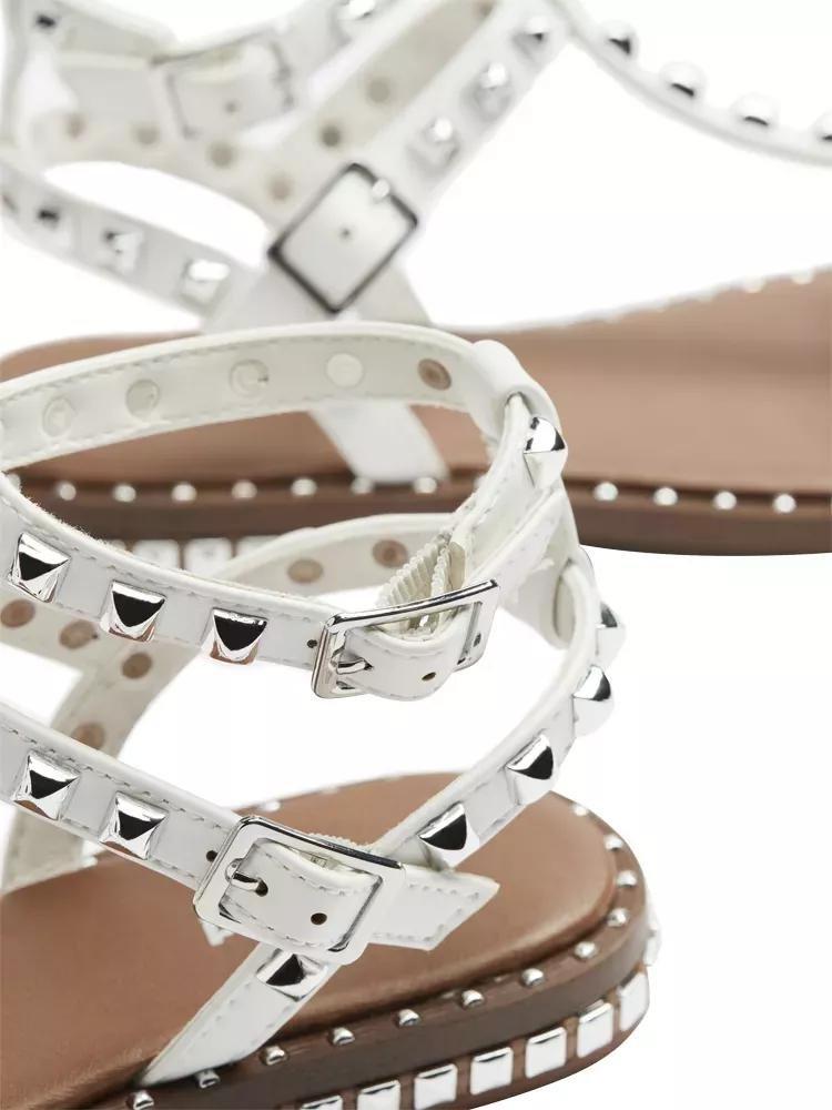 White Strappy Studded Sandals, Kids Girls, , large image number 6