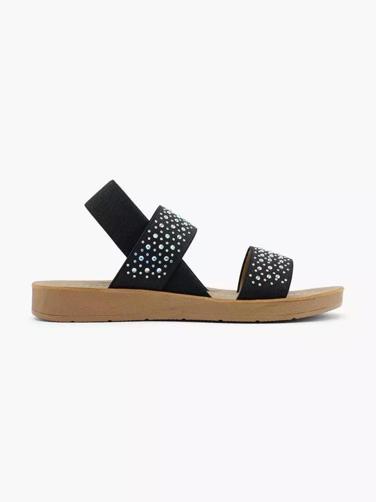 Black Gem Detail Sandals, Kids Girls, , large image number 0