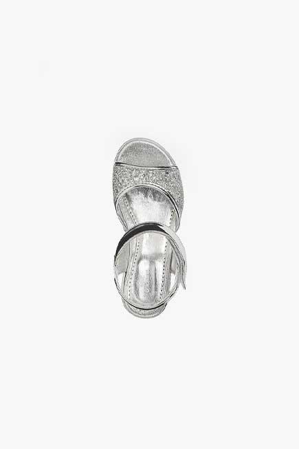 Metallic Silver Heeled Sandals With Glitter, Kids Girl, , large image number 1