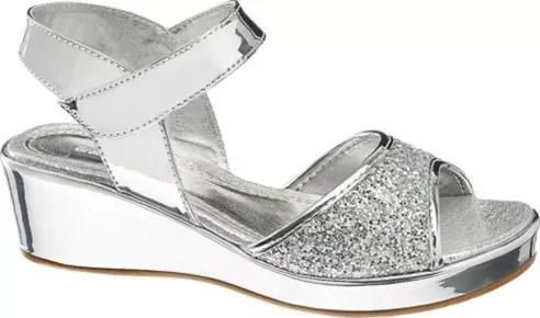 Metallic Silver Heeled Sandals With Glitter, Kids Girl, , large image number 2