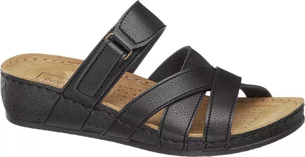 Black Leather Open Toe Slippers, , large image number 0