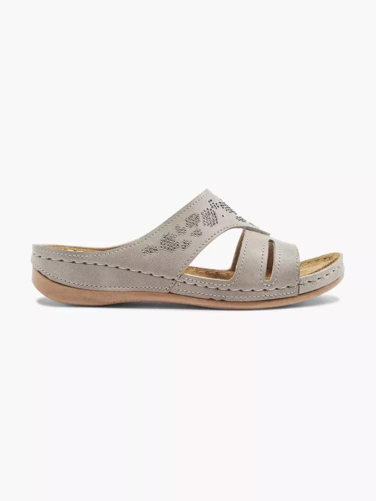 Grey Leather Open Toe Slippers, , large image number 0