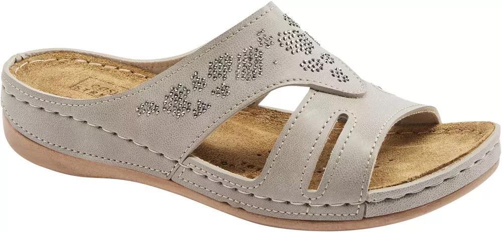 Grey Leather Open Toe Slippers, , large image number 1