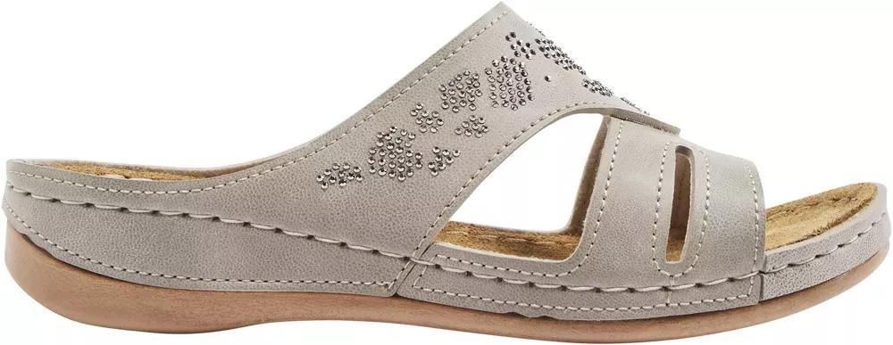 Grey Leather Open Toe Slippers, , large image number 2