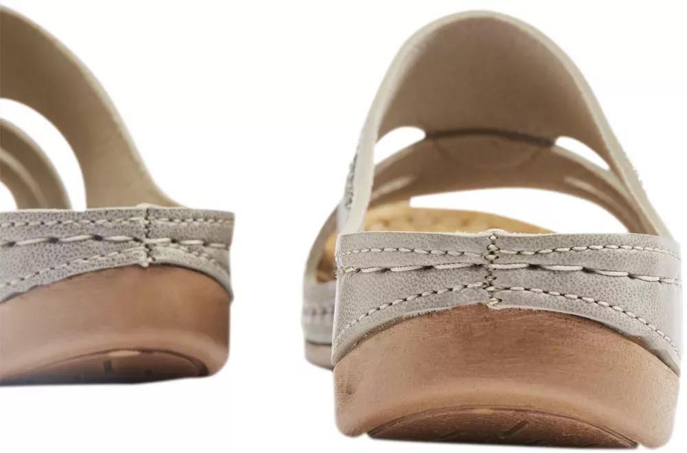 Grey Leather Open Toe Slippers, , large image number 5