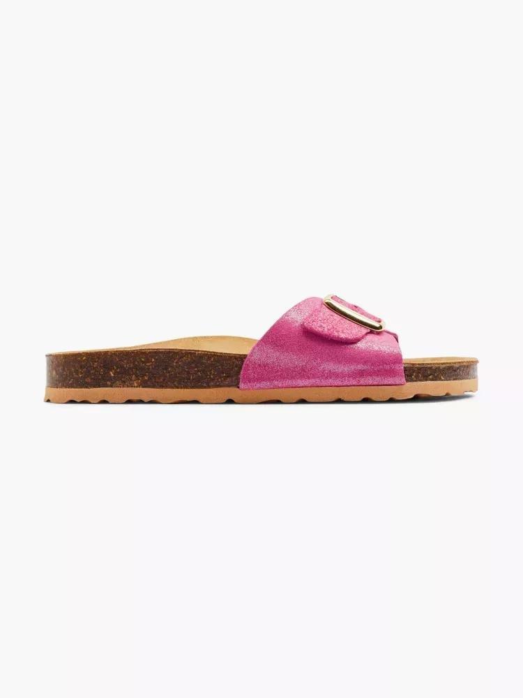 Pink Open Toe Buckle Slides, , large image number 0