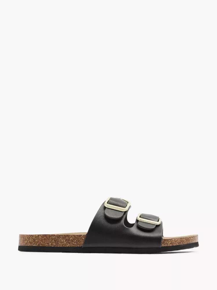 Black Buckle Detail Slides, , large image number 0