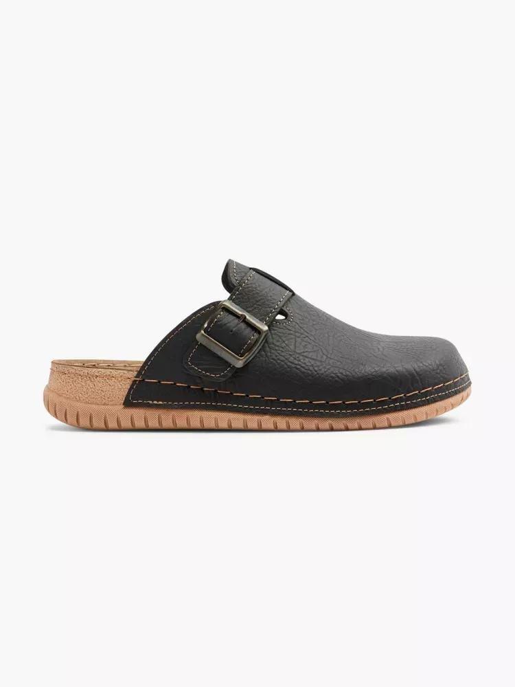 Black Leather Closed Toe Slippers, , large image number 0