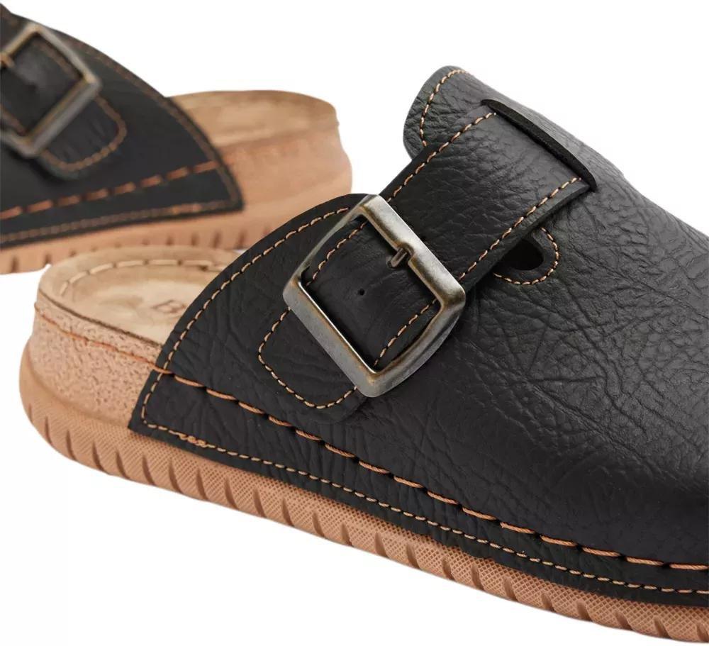 Black Leather Closed Toe Slippers, , large image number 6