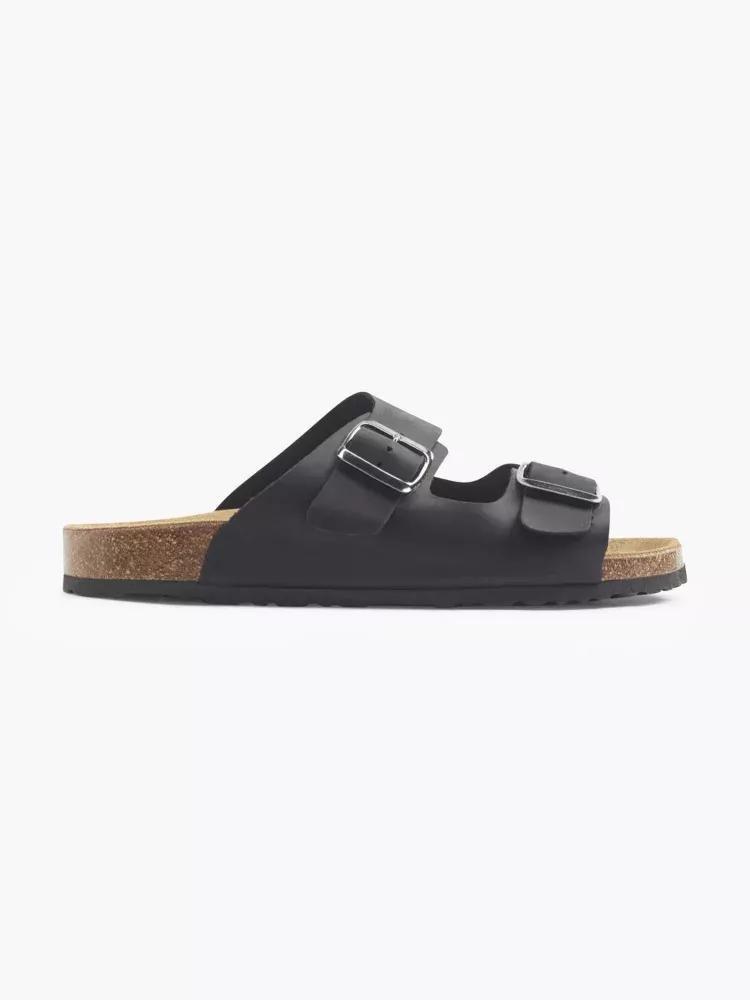 Black Leather Mules With Belts Details, , large image number 0