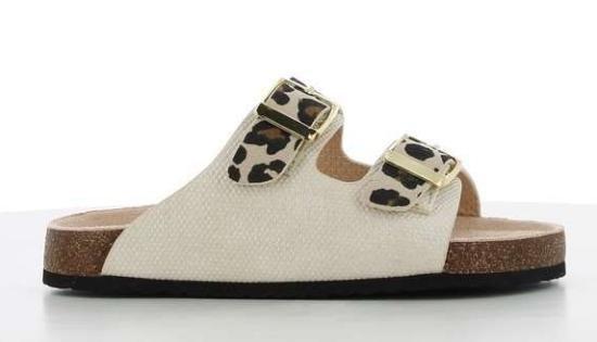 Beige Leopard Print Slides, , medium