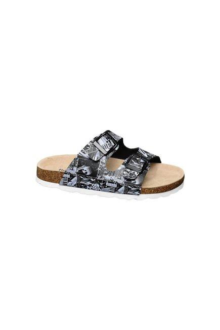 Black Patterned Slide Sandals, Kids Boys, , large image number 0