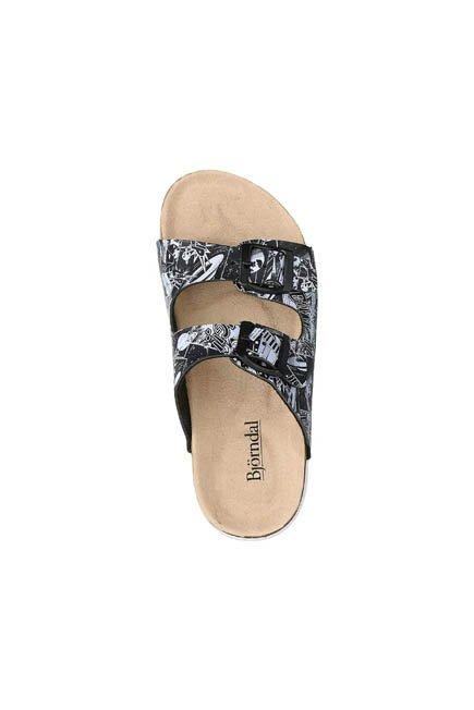 Black Patterned Slide Sandals, Kids Boys, , large image number 1