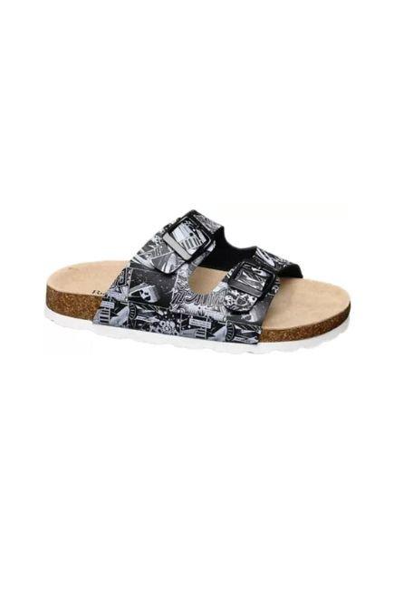 Black Patterned Slide Sandals, Kids Boys, , large image number 2