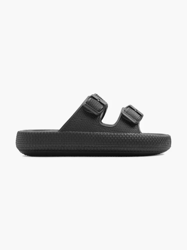 Black Buckle Detail Slippers, , large image number 0