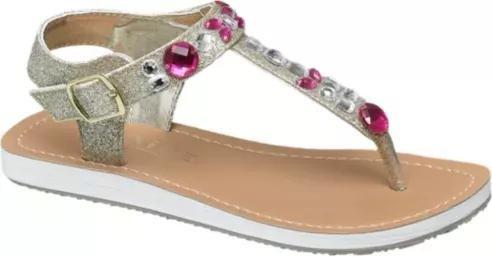 Gold Rhinestones Sandals, Kids Girls, , large image number 0