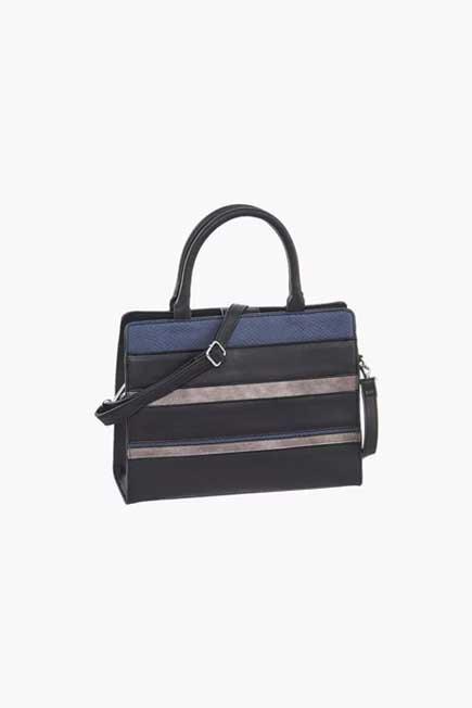 Black Hand Bag With With Colored Stripes, Women, , large image number 0
