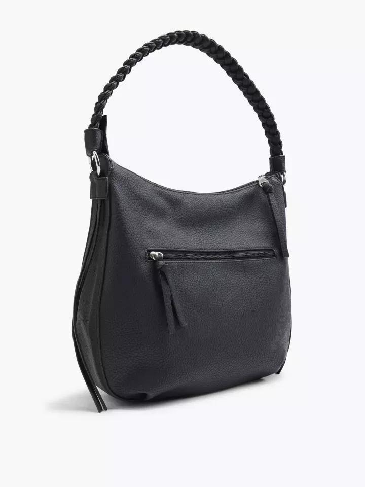 Black Shoulder Bag With Braided Handle, No Color, large image number 0