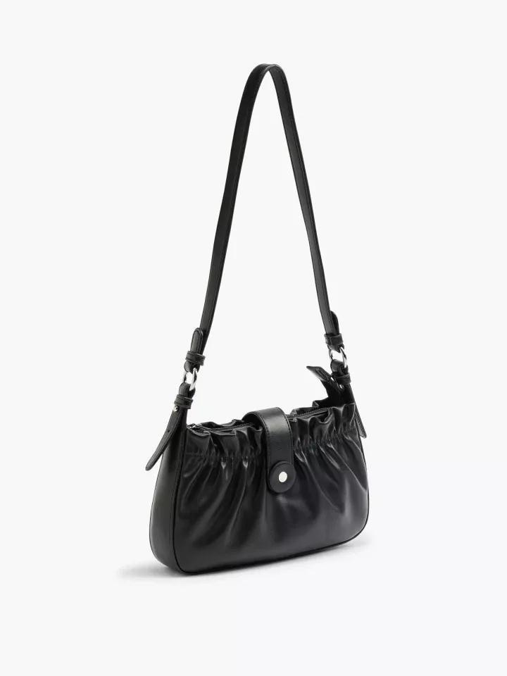 Black Ruched Shoulder Bag, No Color, large image number 0