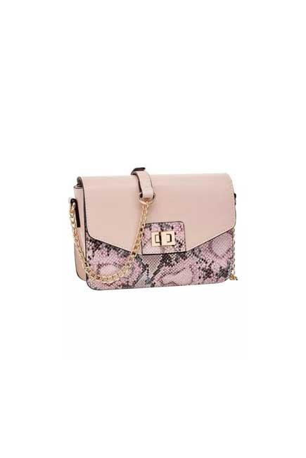 Pink Shoulder Bag In A Snake Print Pattern, Women, , large image number 0