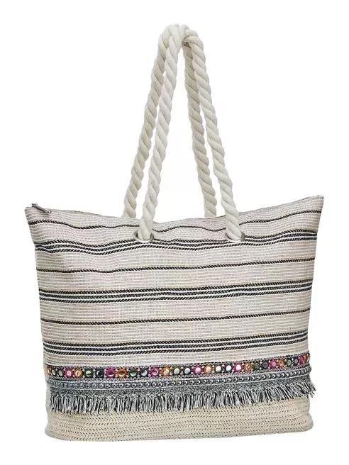 Beige Hand Bag With Fringes, Women, , large image number 2