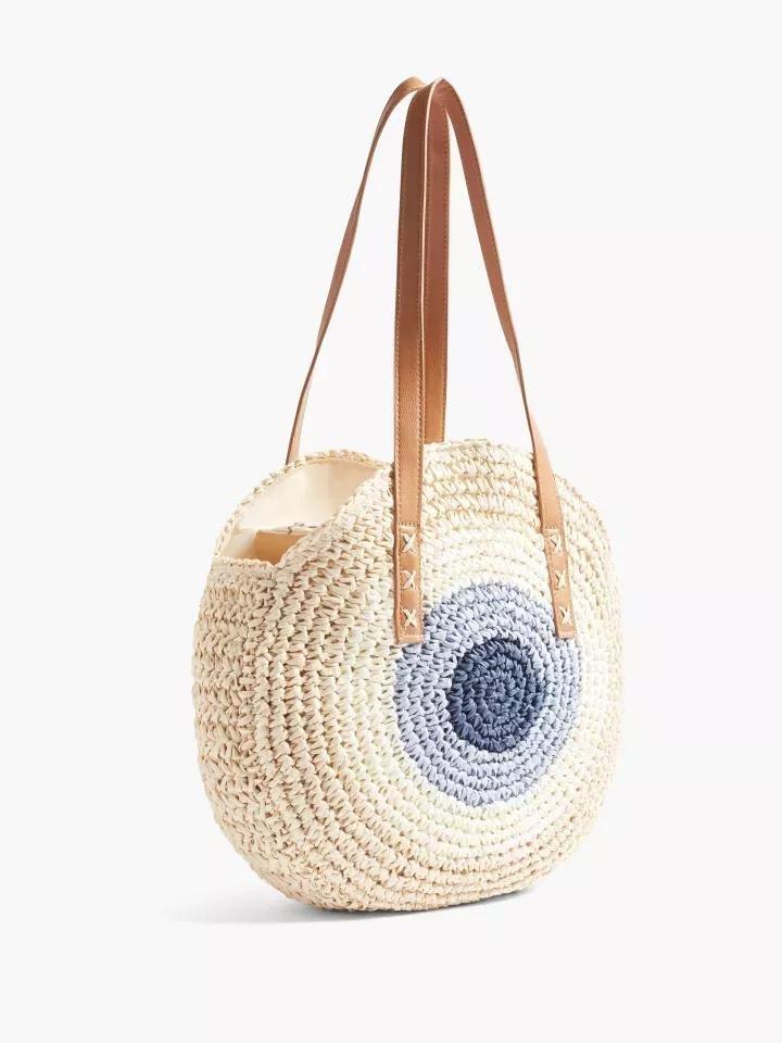 Beige Round Rattan Bag, No Color, large image number 0