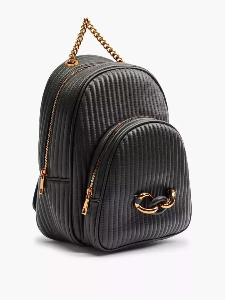 Black Chain Detailing Quilted Backpack, No Color, large image number 0