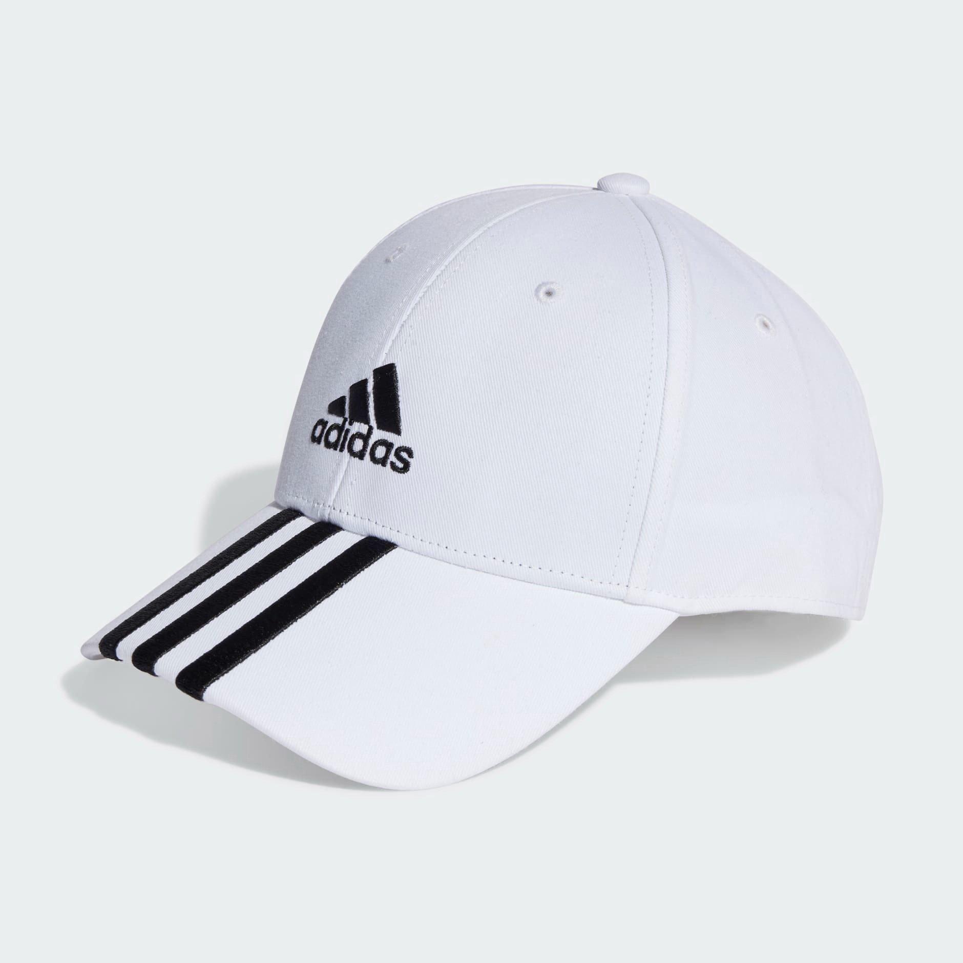 White 3-Stripes Cotton Twill Baseball Cap, , large image number 0