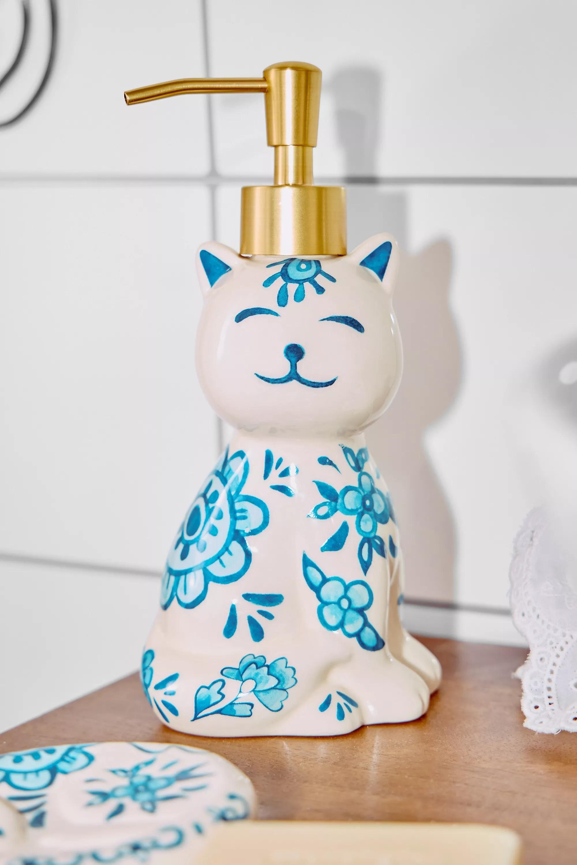 Blue Delft Cat Soap Dispenser, BLUE, large image number 0