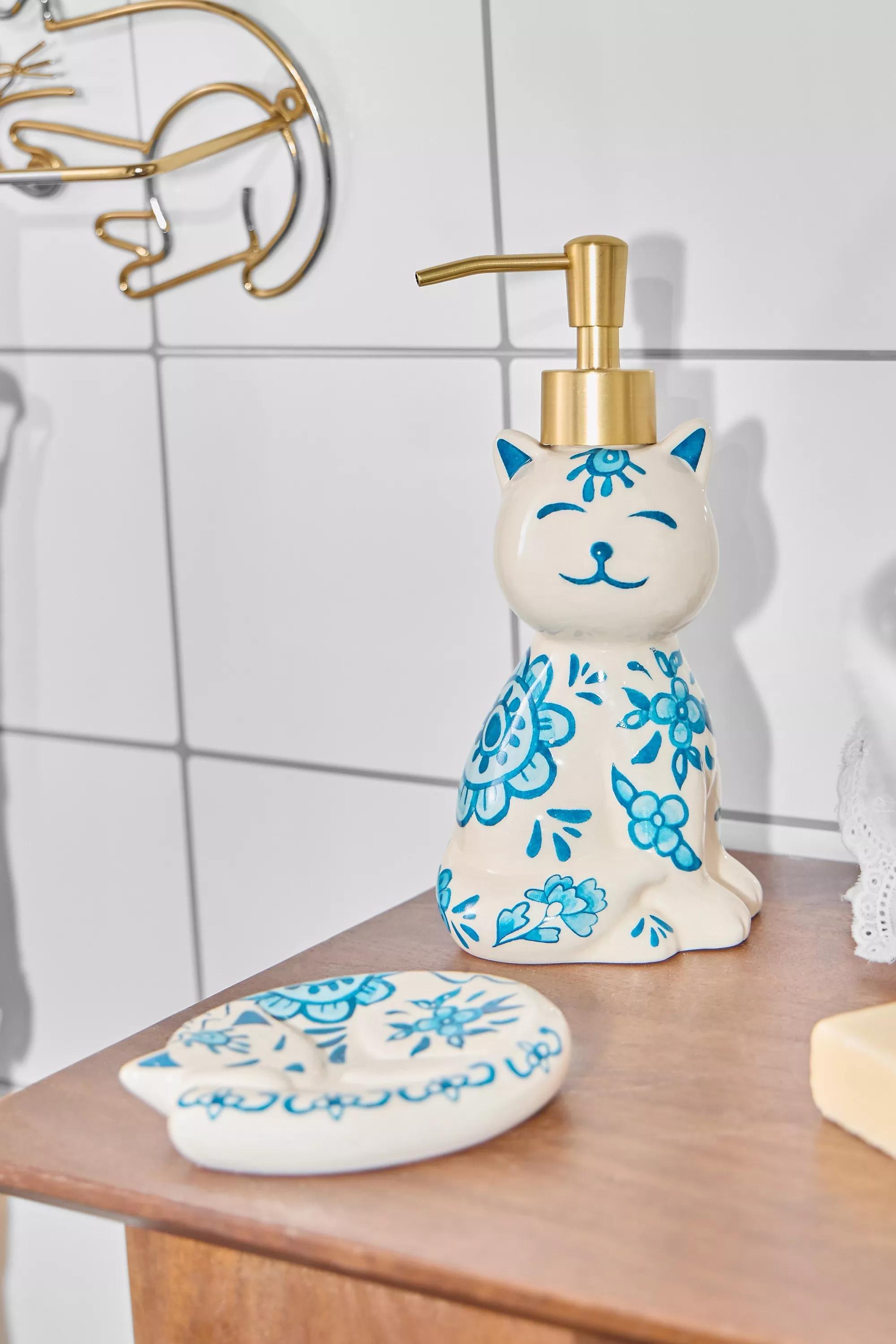 Blue Delft Cat Soap Dispenser, BLUE, large image number 1
