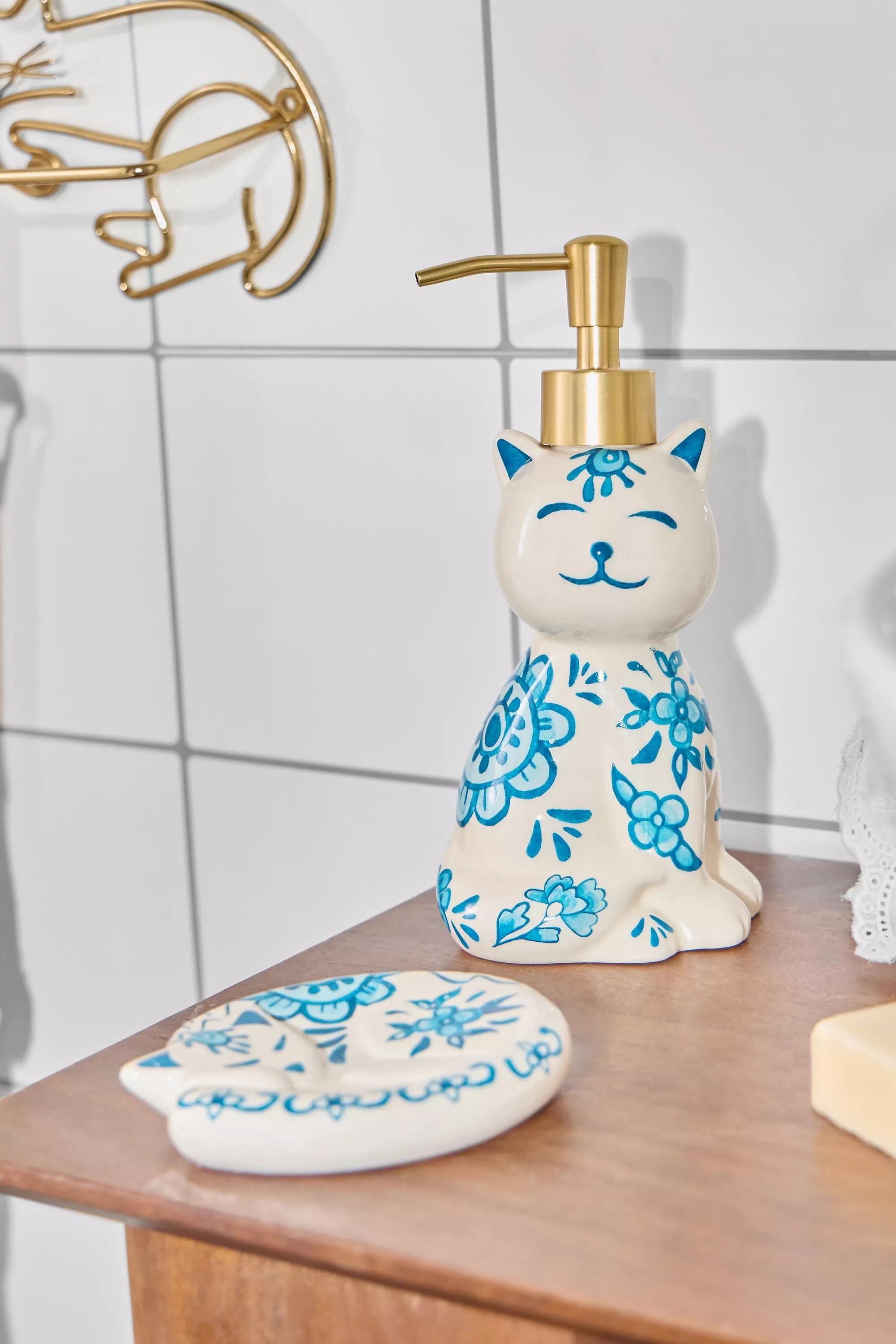 Blue Delft Cat Soap Dish, BLUE, large image number 1
