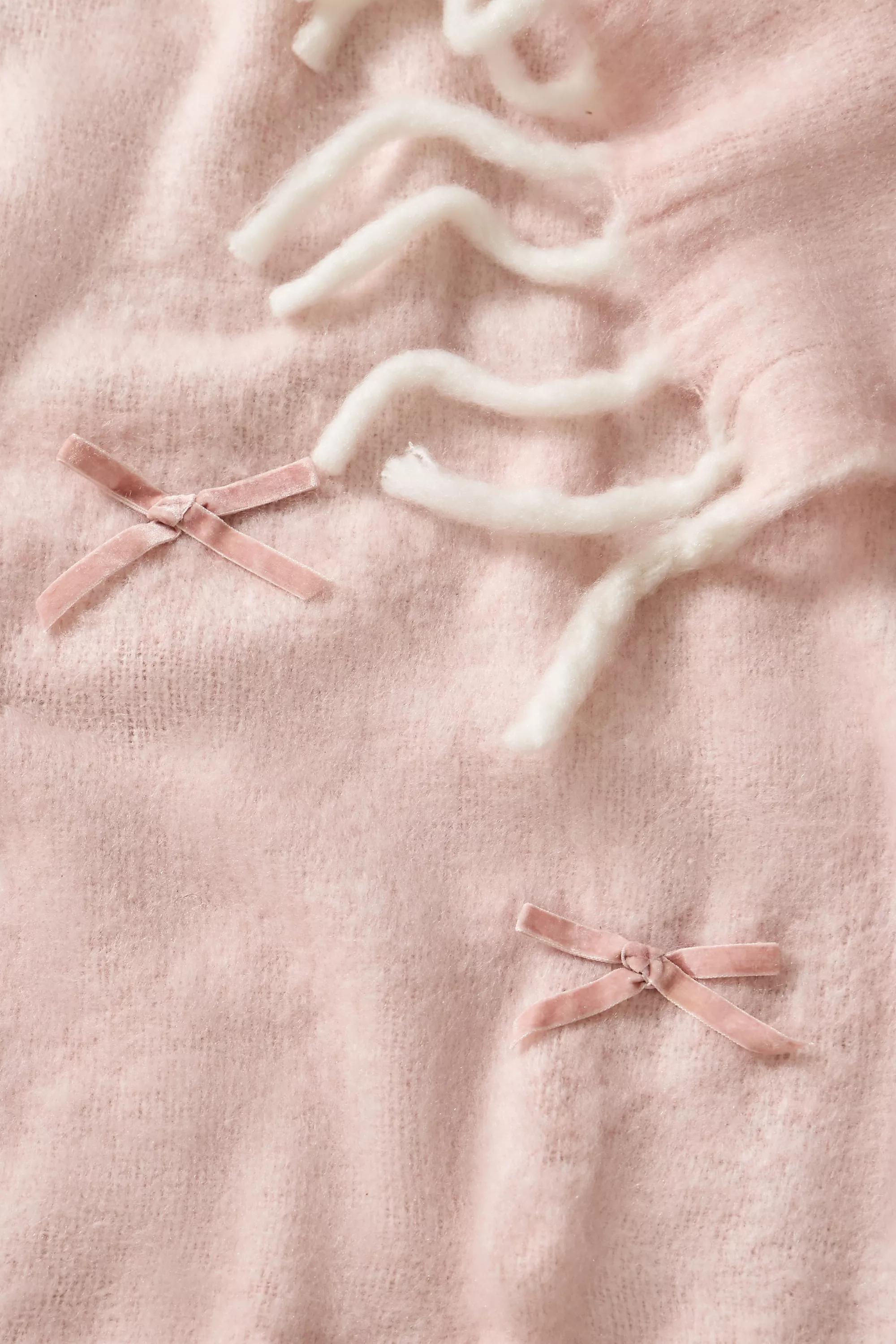 Pink Cosy Velvet Bow Throw, PINK, medium