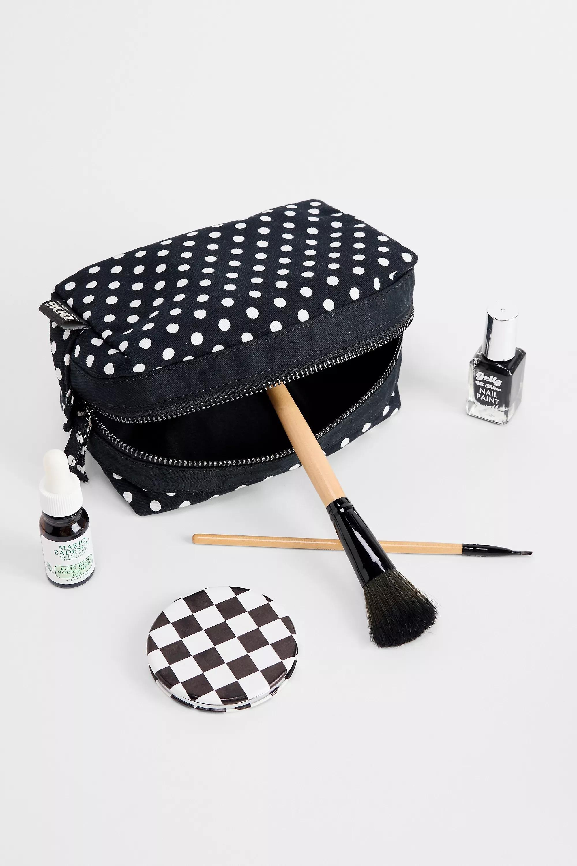 UO Canvas Polka Dot Makeup Bag, BLK, large image number 1