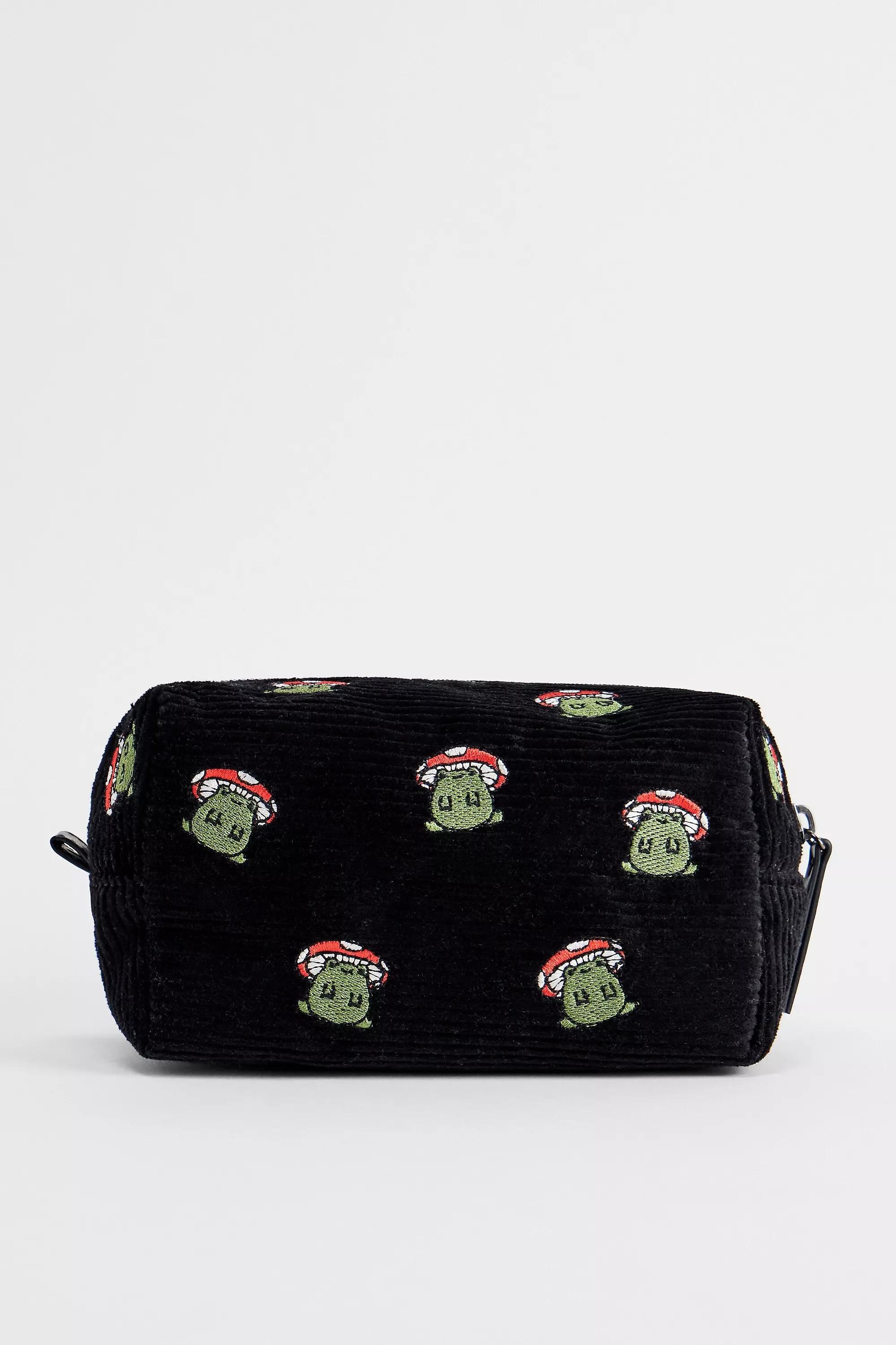 Black Bdg Frog Toadstool Corduroy Makeup Bag, BLK, large image number 3