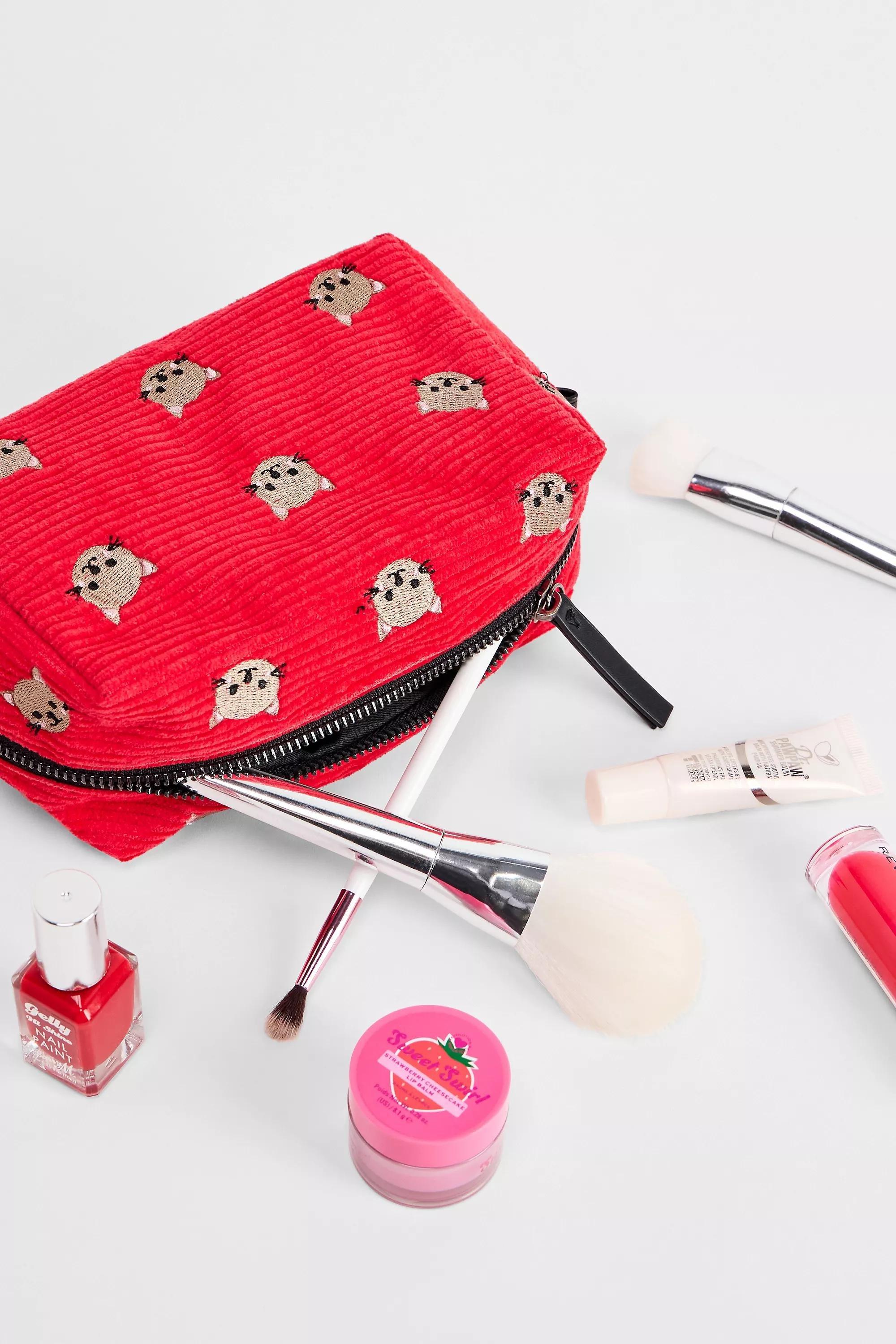 RED BDG Cat Corduroy Makeup Bag, RED, medium