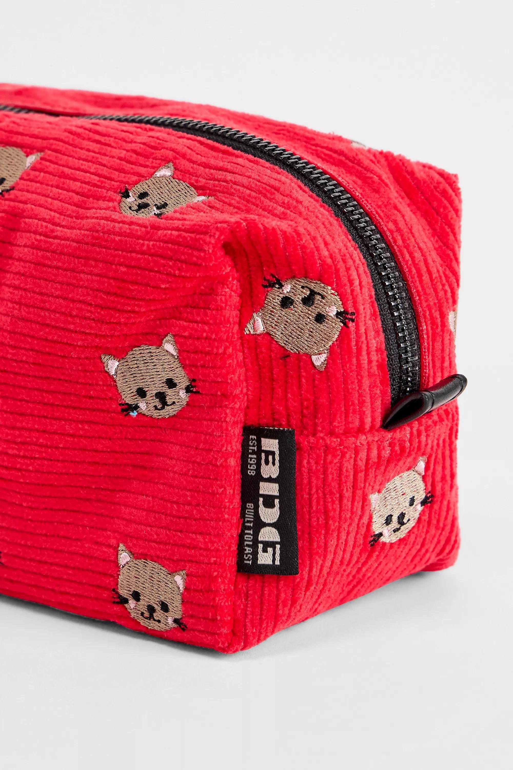RED BDG Cat Corduroy Makeup Bag, RED, medium