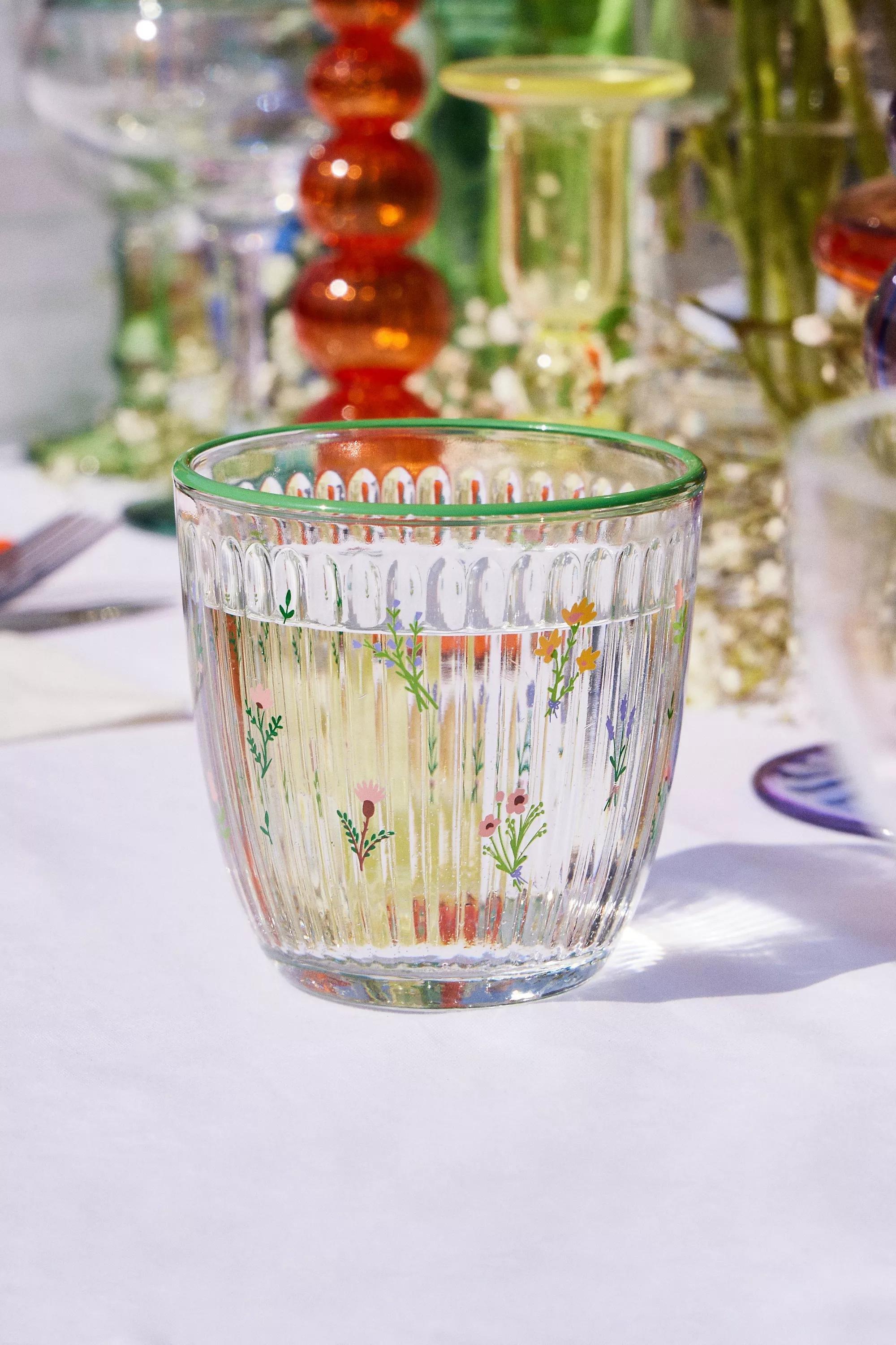 Clear Floral Ribbed Tumbler, GRN, medium