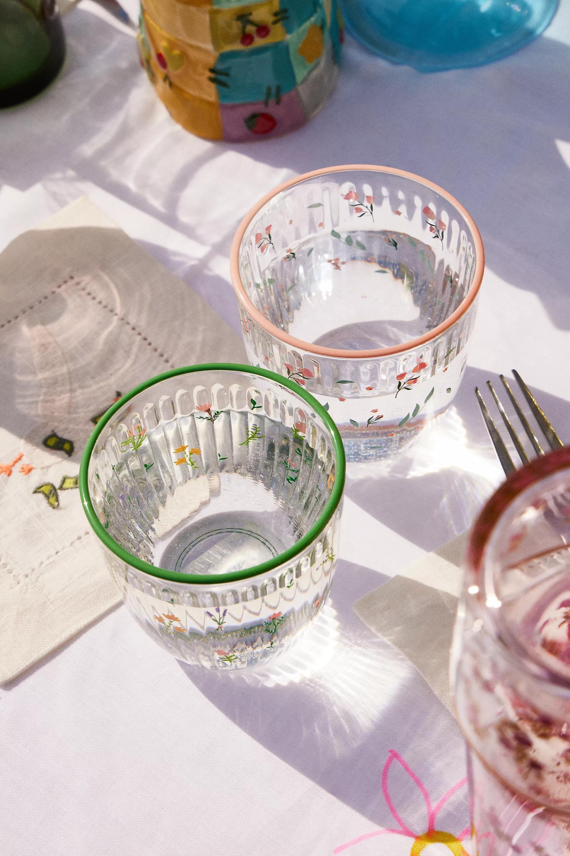 Clear Floral Ribbed Tumbler, GRN, medium