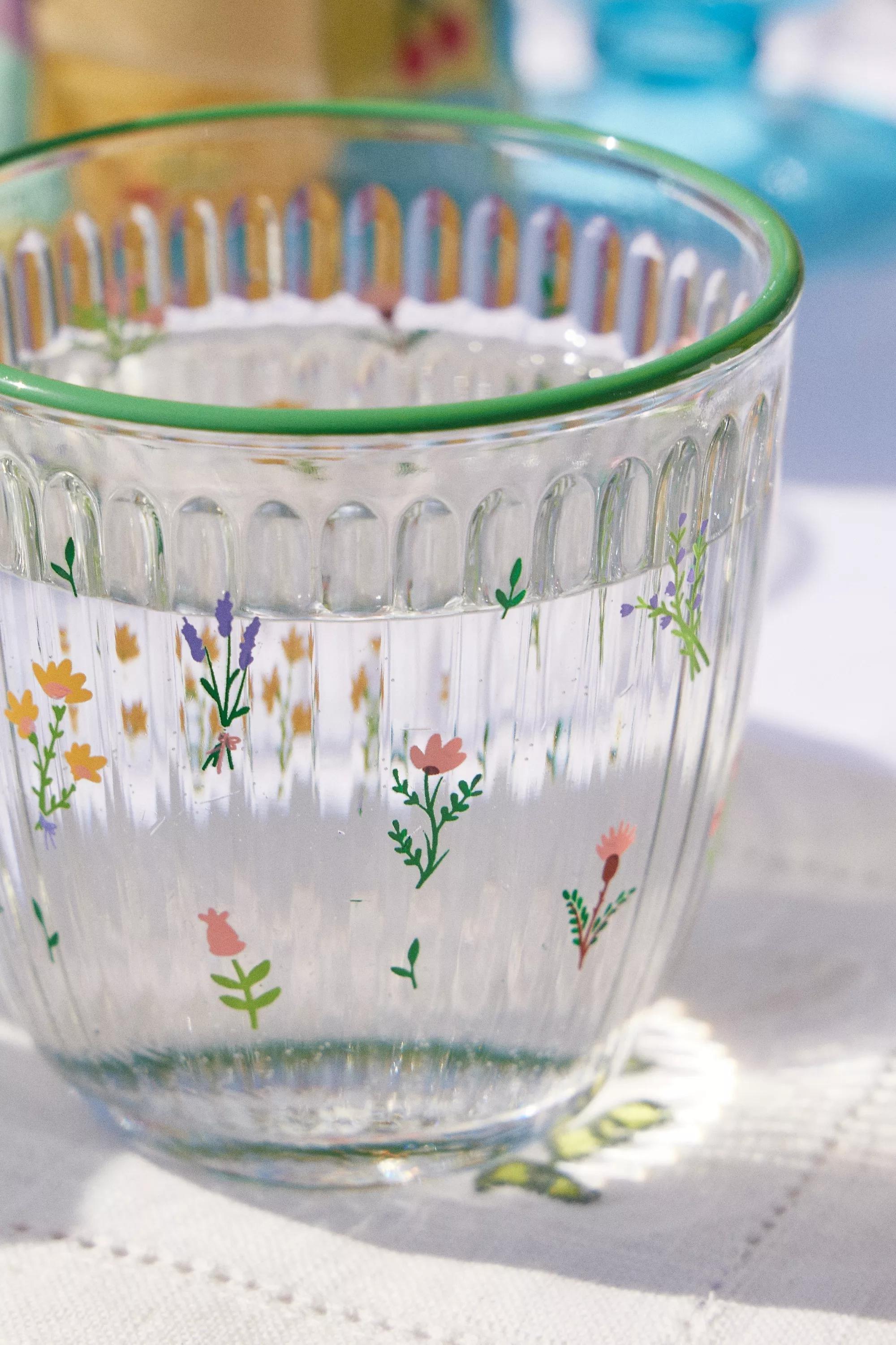Clear Floral Ribbed Tumbler, GRN, medium
