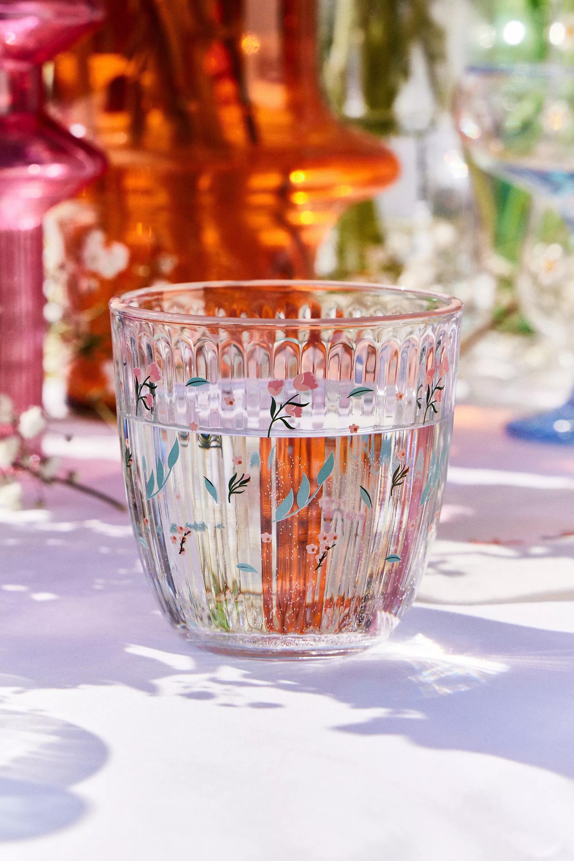 Neutral Floral Ribbed Tumbler, PINK, large image number 0