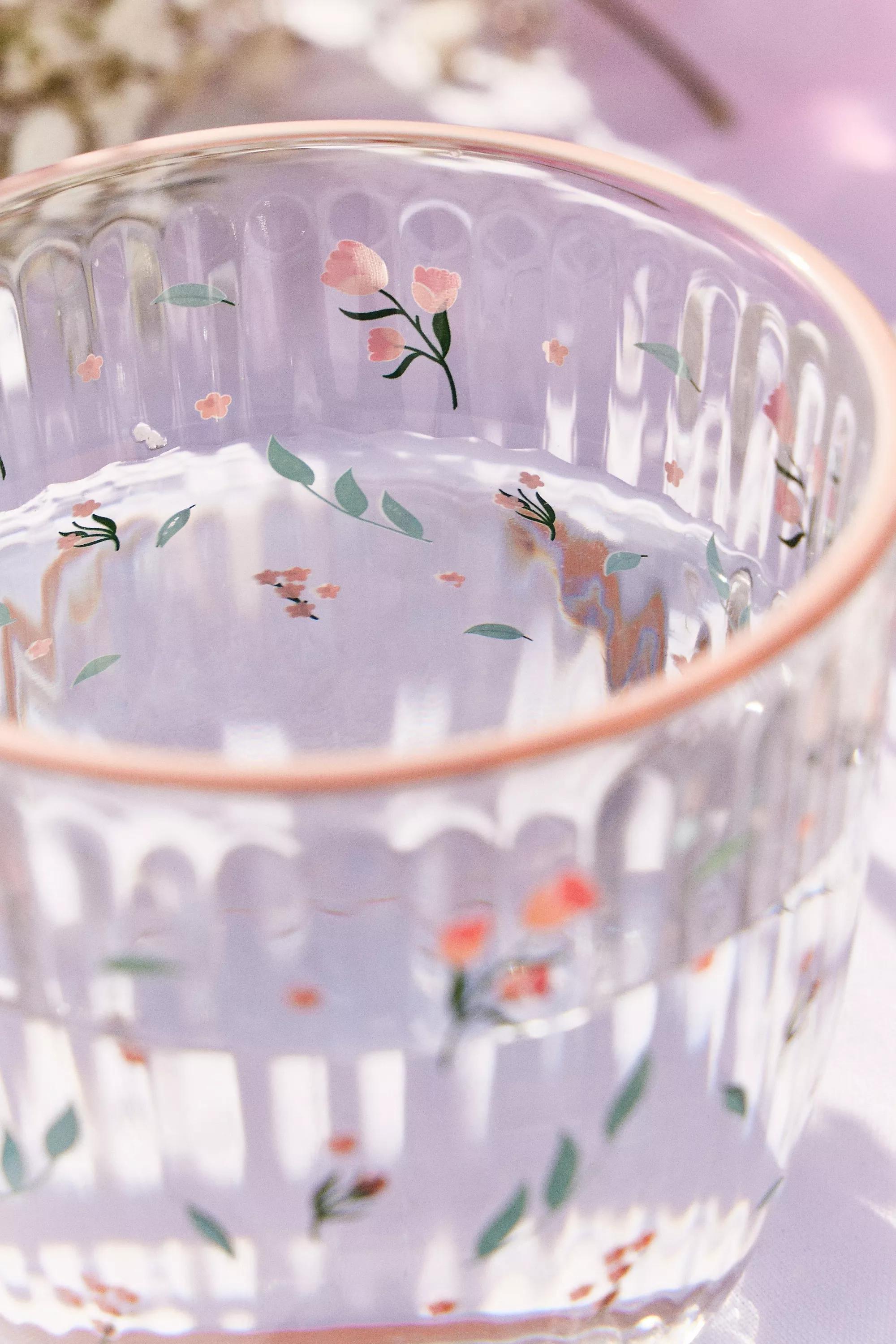 Neutral Floral Ribbed Tumbler, PINK, large image number 2