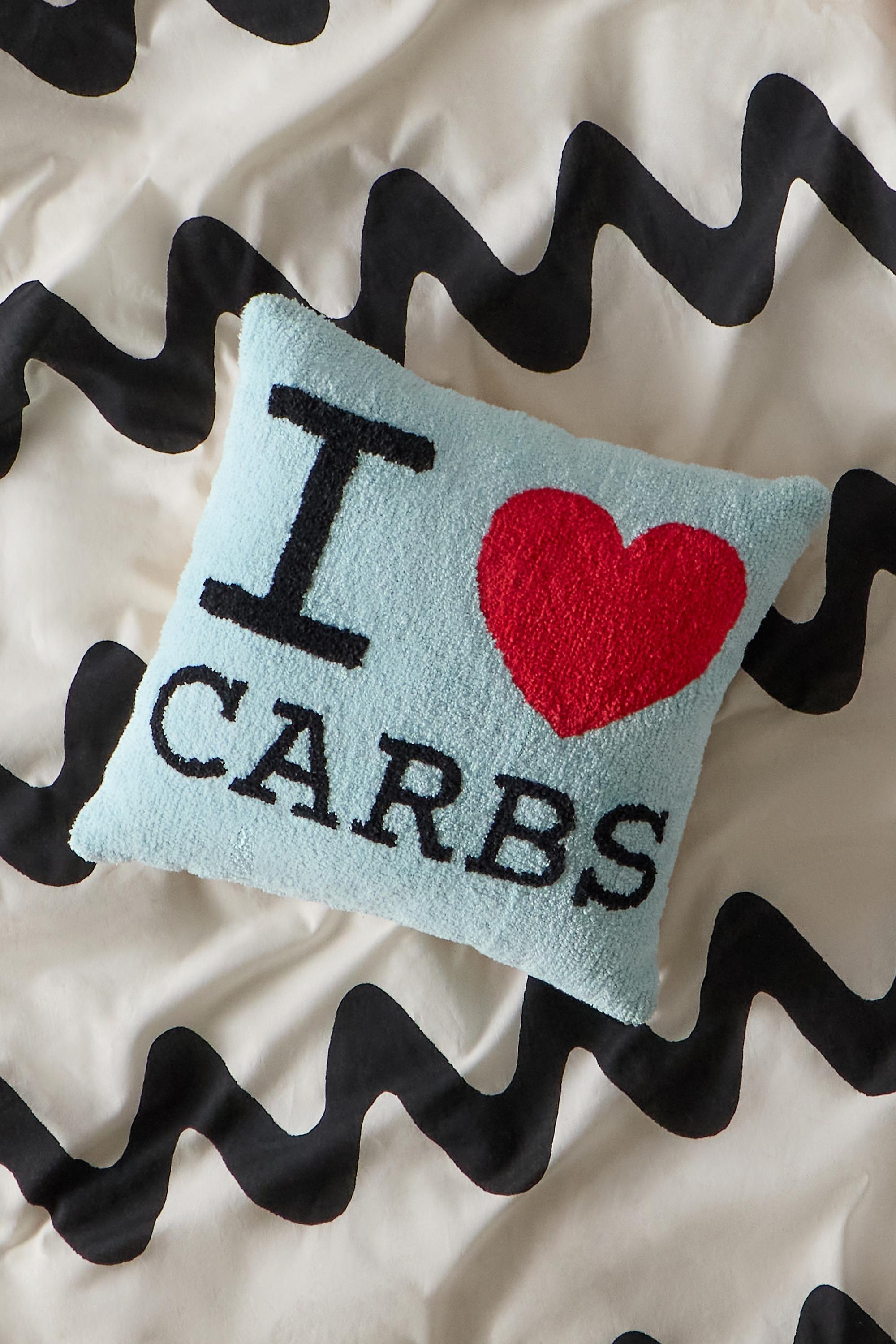 Blue I Love Carbs Cushion, BLUE, medium