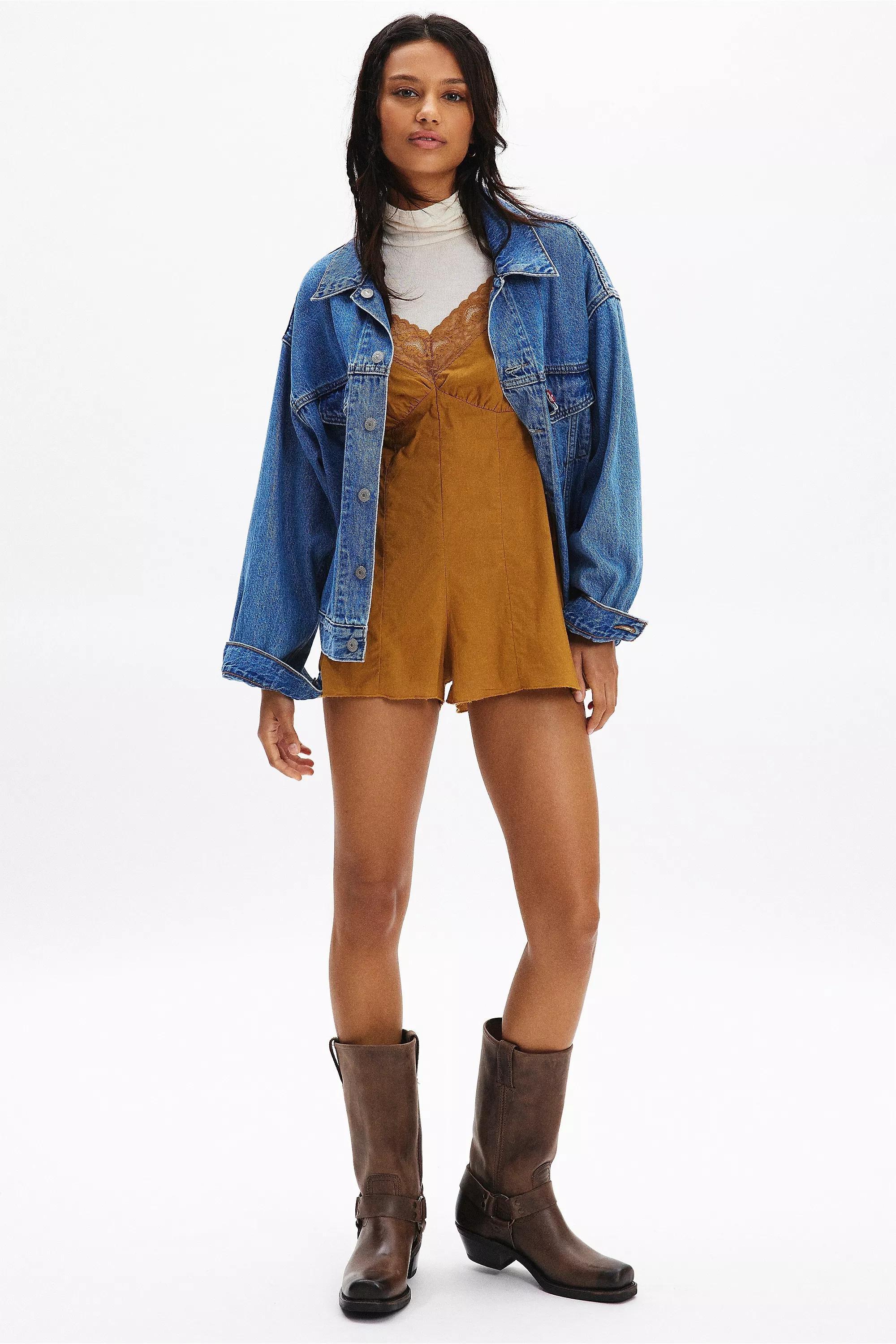 Kimchi Blue Shyla Lace Trim Romper, GOLD, medium