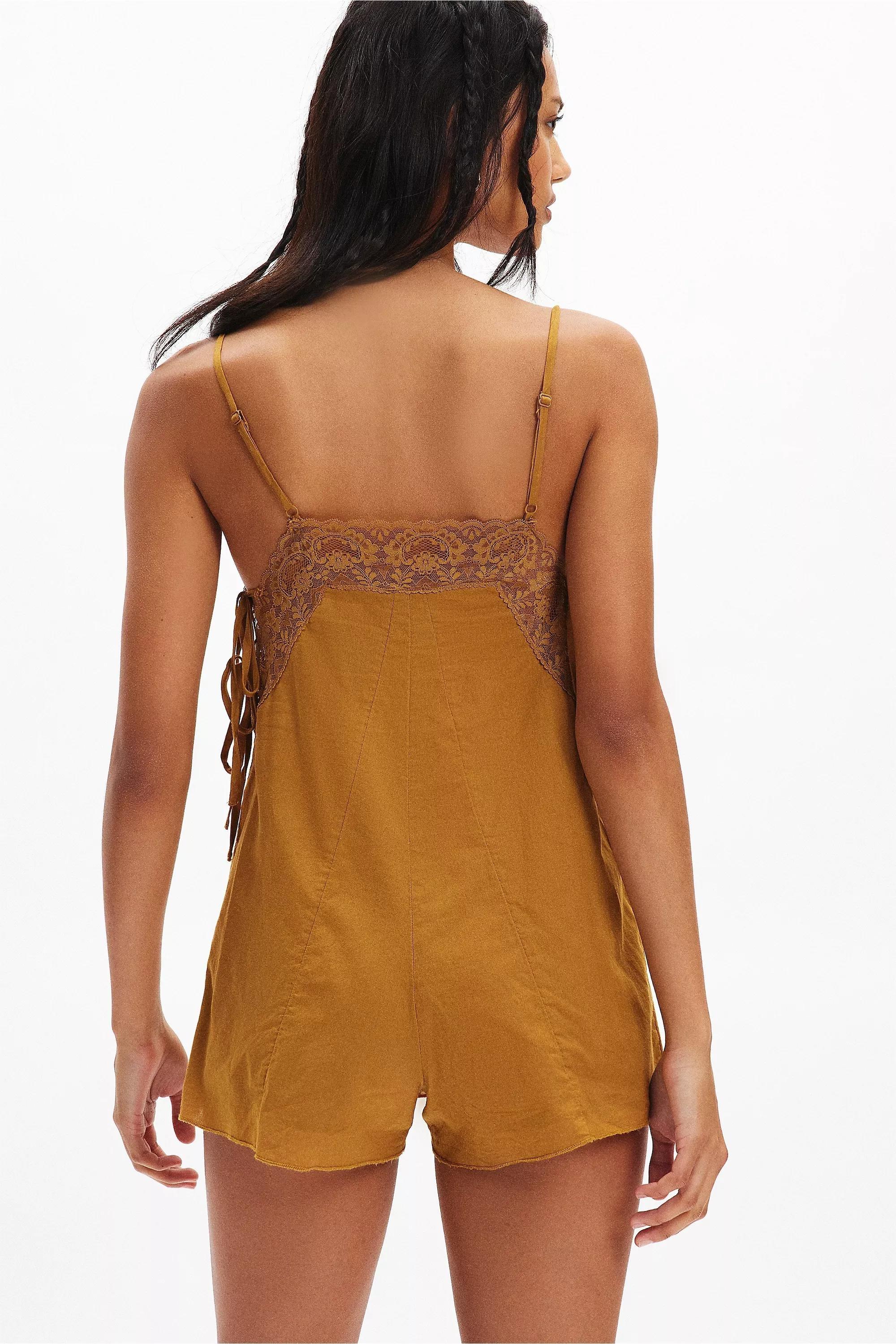 Kimchi Blue Shyla Lace Trim Romper, GOLD, large image number 4