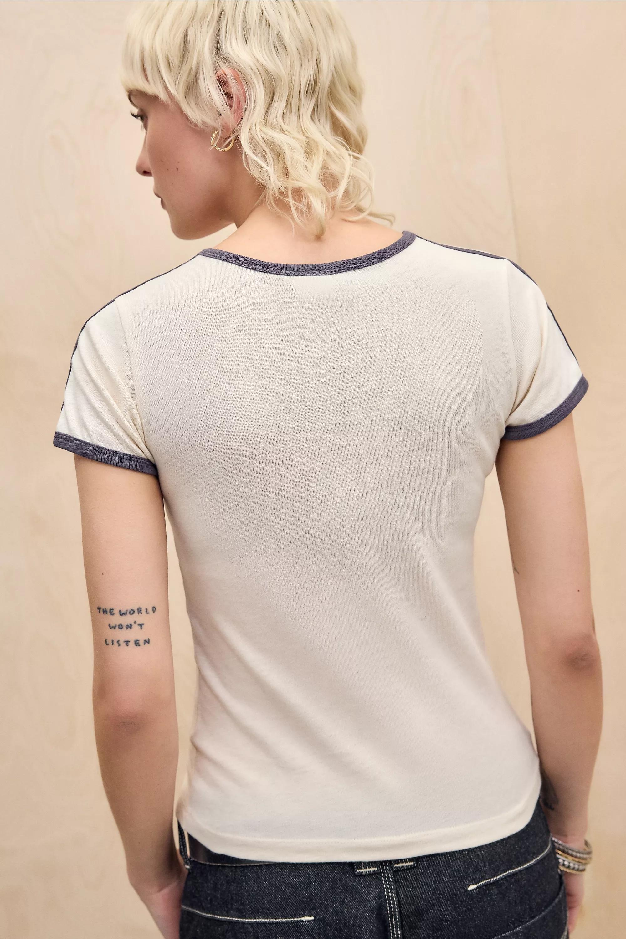 White V-Neck Sporty T-Shirt, , large image number 3