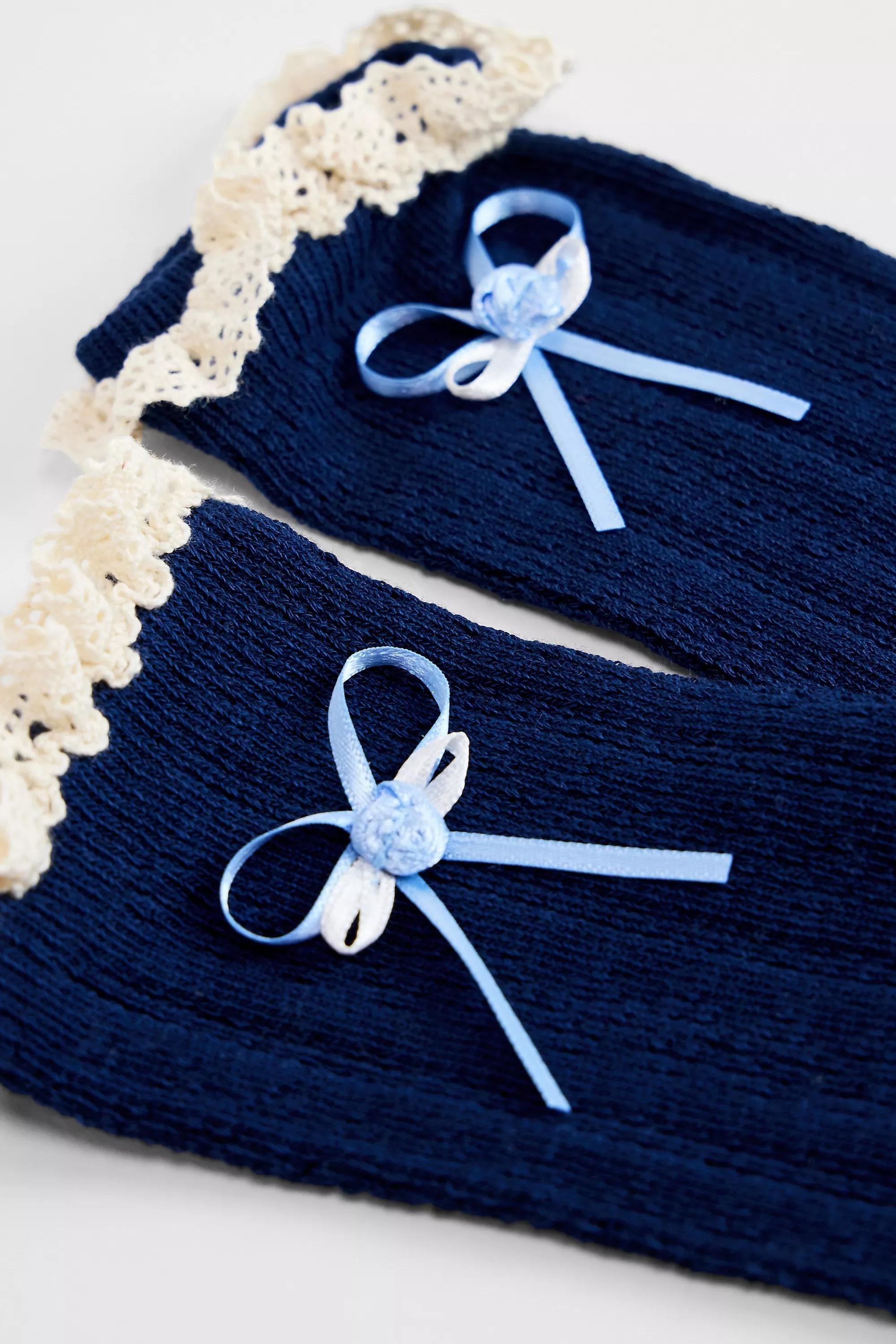 NAVY Out From Under Frill Bow Socks, NAVY, large image number 1