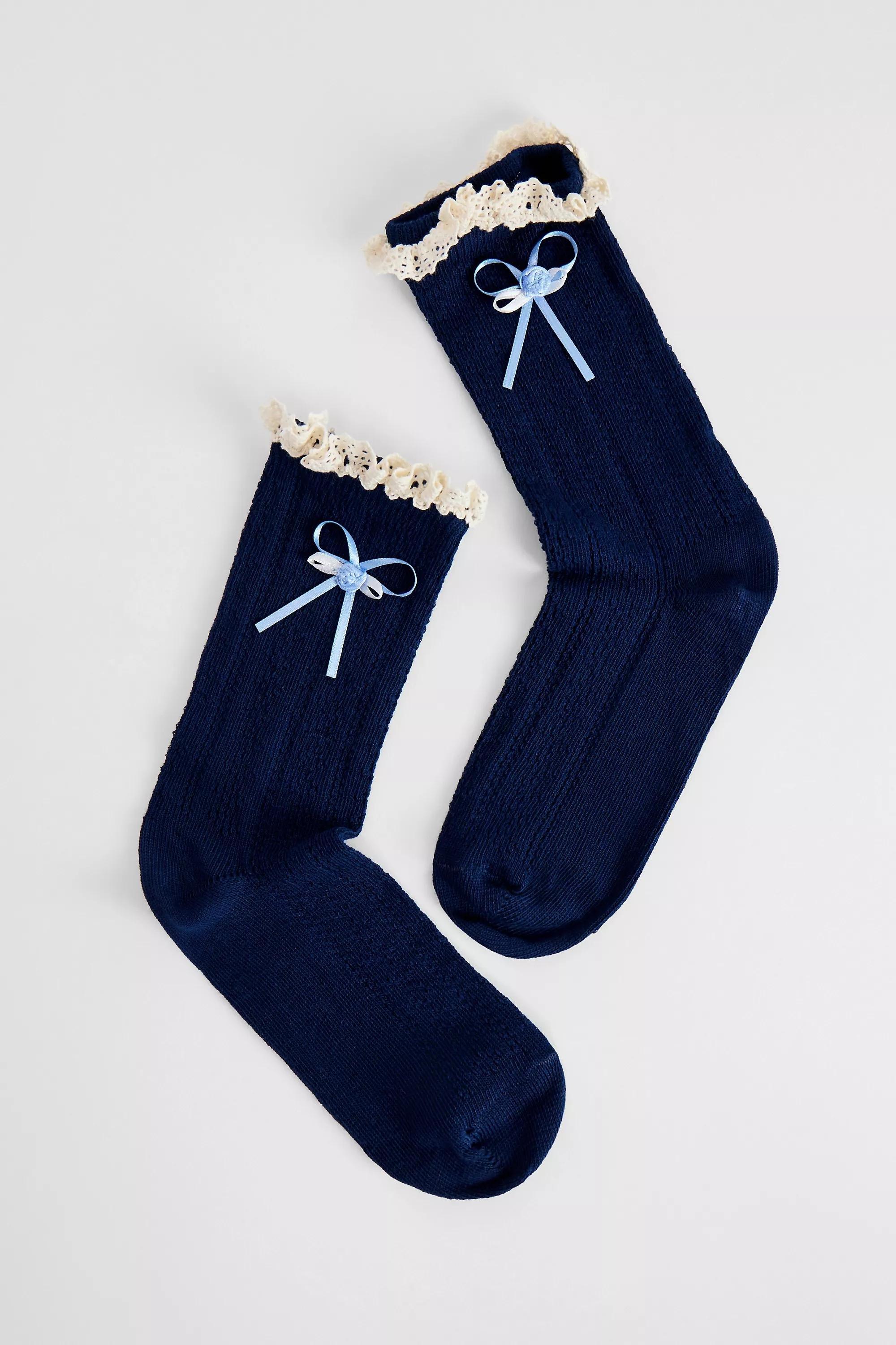 NAVY Out From Under Frill Bow Socks, NAVY, large image number 2
