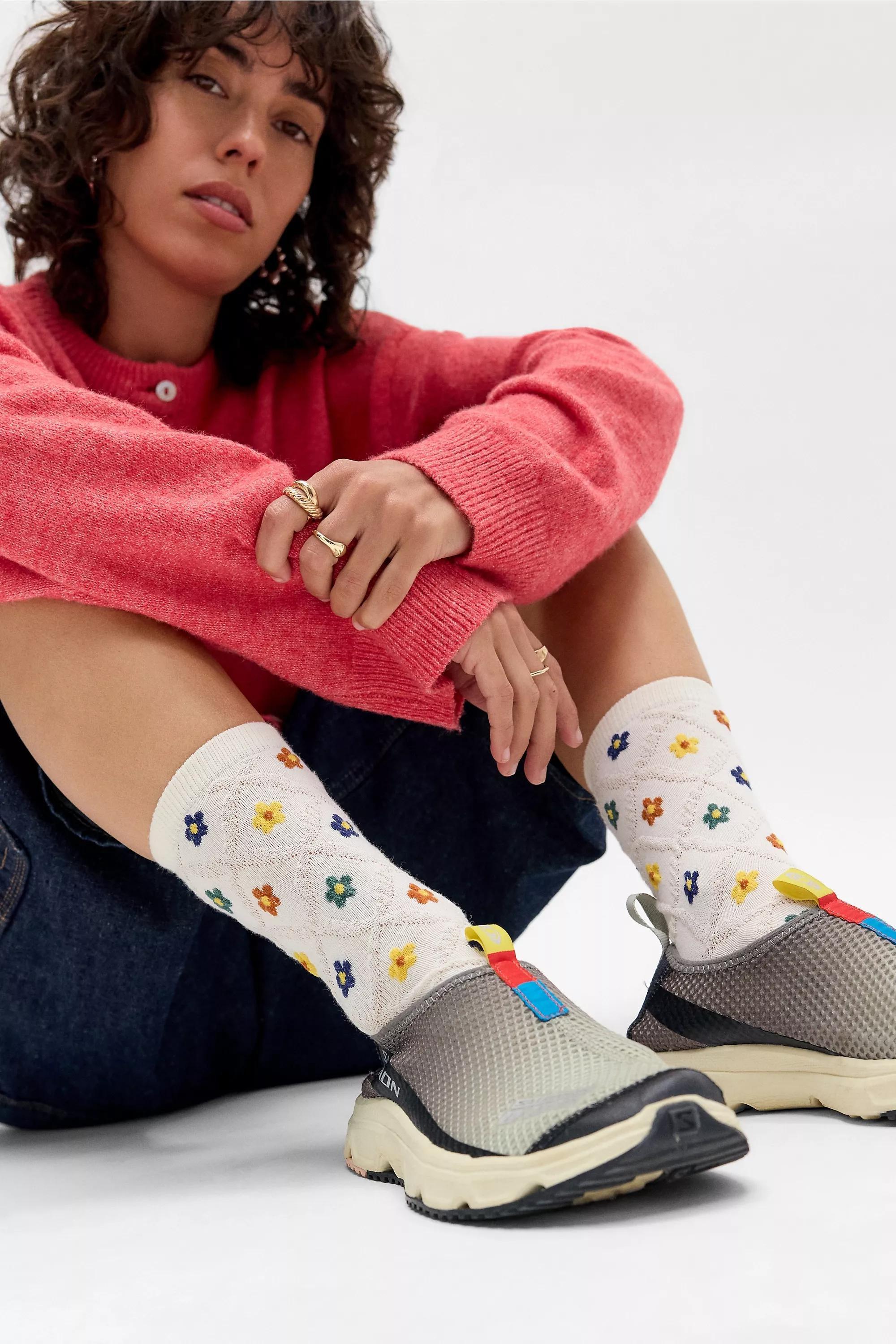 CREAM Out From Under Floral Textured Socks, CREME, large image number 0